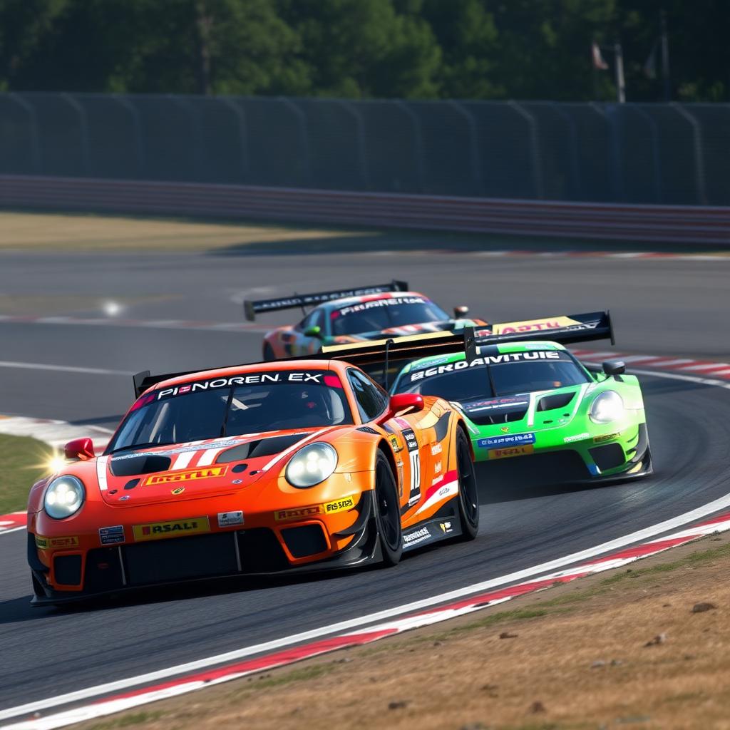 iRacing key art — GT3 race pack corner battle at road course