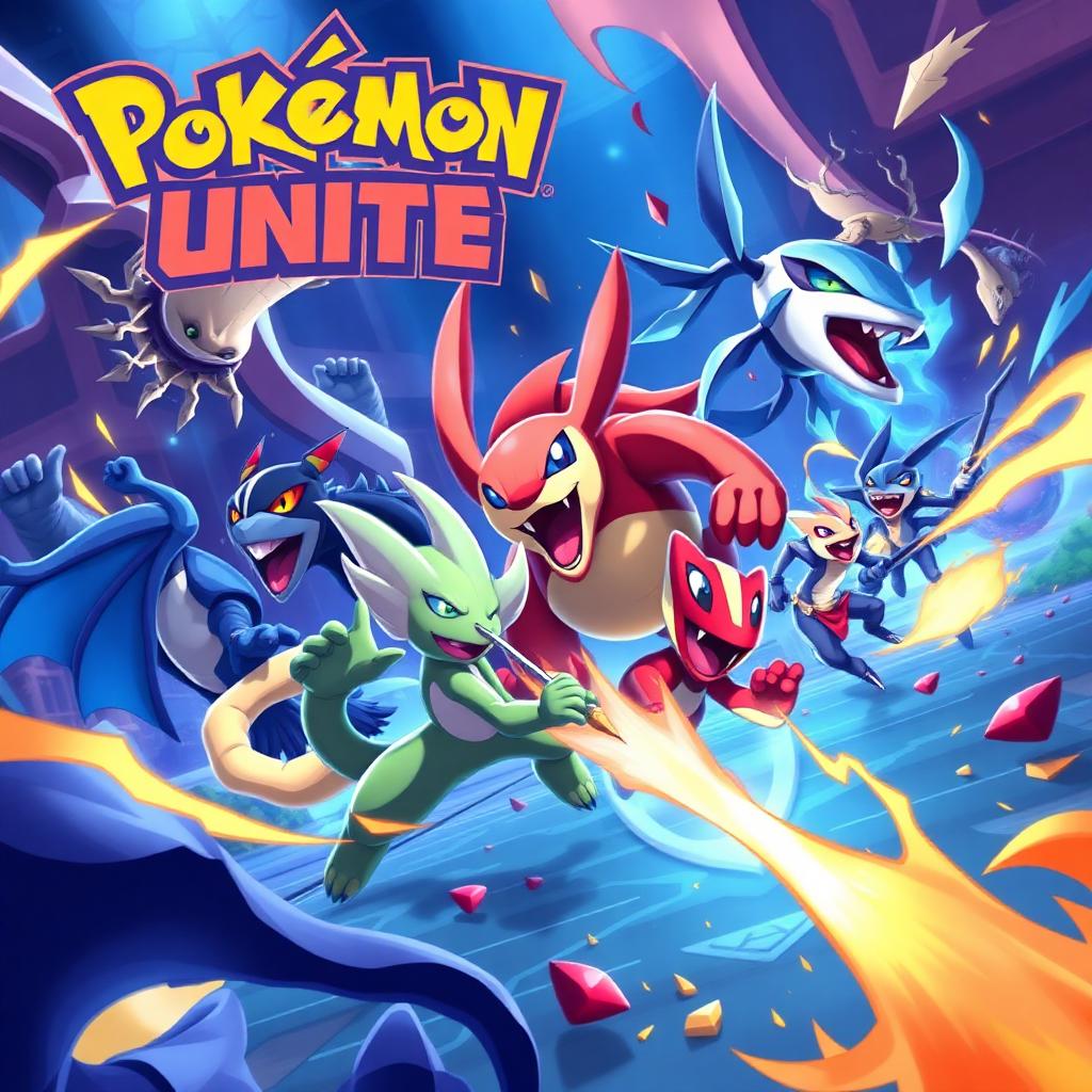 Pokemon Unite key art — Pokemon heroes battling on lane arena